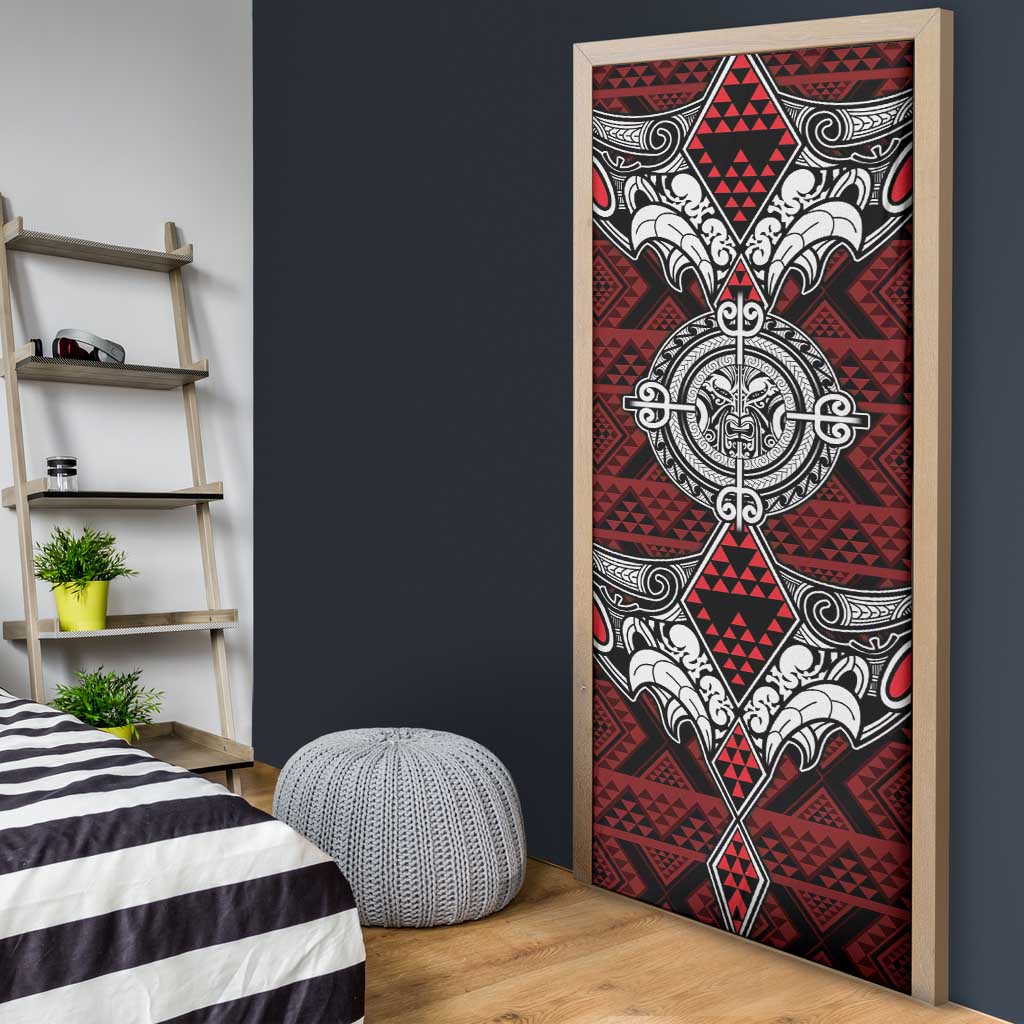 Red Aotearoa Taniko Motif Door Cover Vintage Maori New Zealand Tribal Art Pattern - Aussie Hoodie