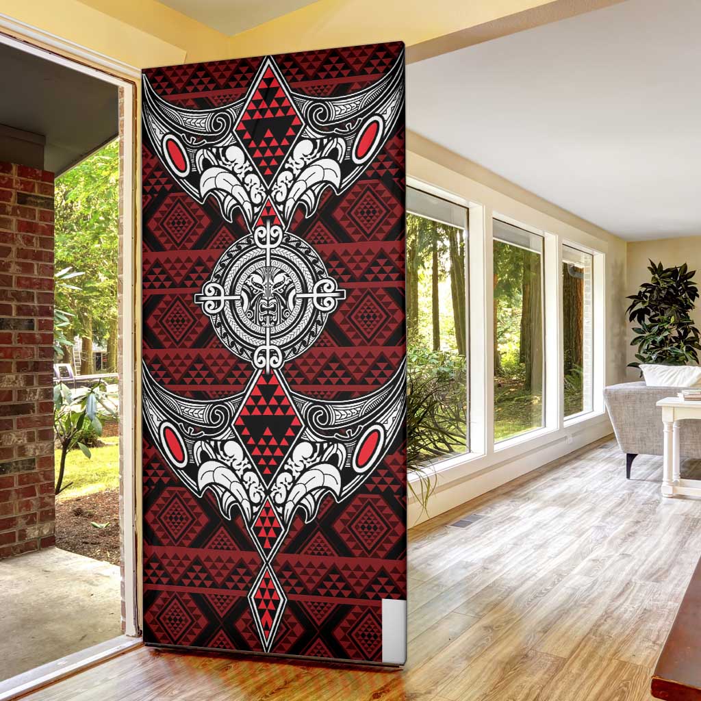 Red Aotearoa Taniko Motif Door Cover Vintage Maori New Zealand Tribal Art Pattern - Aussie Hoodie