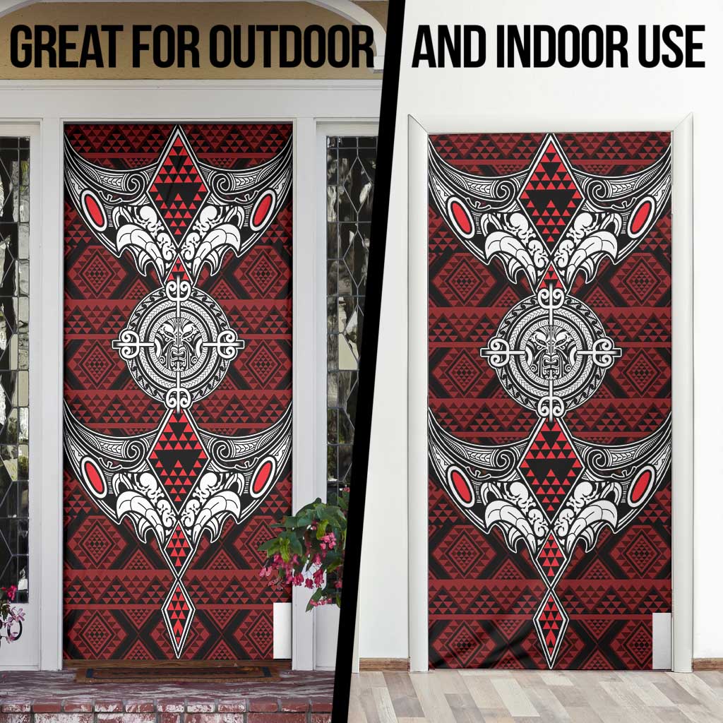 Red Aotearoa Taniko Motif Door Cover Vintage Maori New Zealand Tribal Art Pattern - Aussie Hoodie