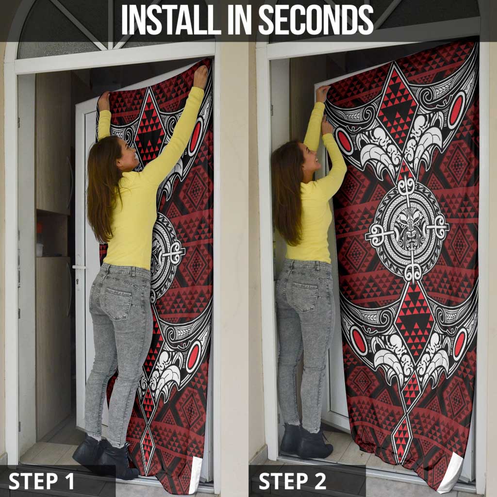 Red Aotearoa Taniko Motif Door Cover Vintage Maori New Zealand Tribal Art Pattern - Aussie Hoodie