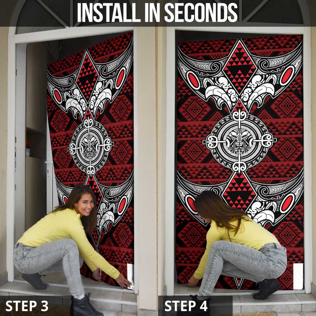 Red Aotearoa Taniko Motif Door Cover Vintage Maori New Zealand Tribal Art Pattern - Aussie Hoodie