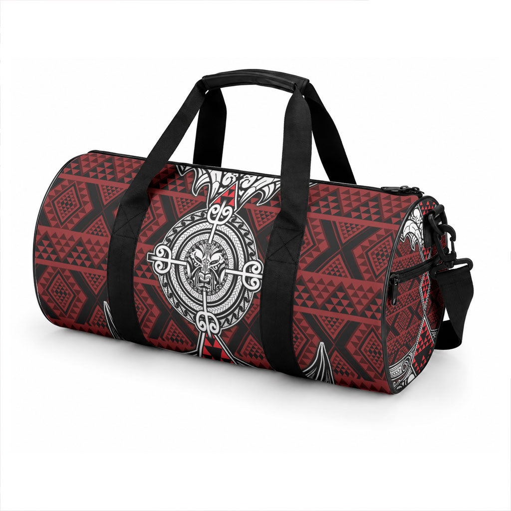 Red Aotearoa Taniko Motif Duffle Bag Vintage Maori New Zealand Tribal Art Pattern
