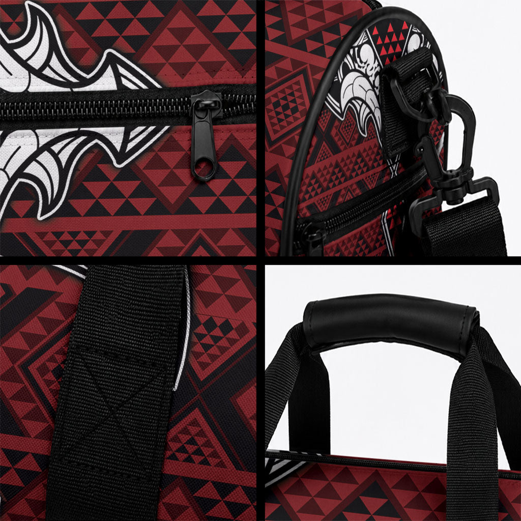 Red Aotearoa Taniko Motif Duffle Bag Vintage Maori New Zealand Tribal Art Pattern