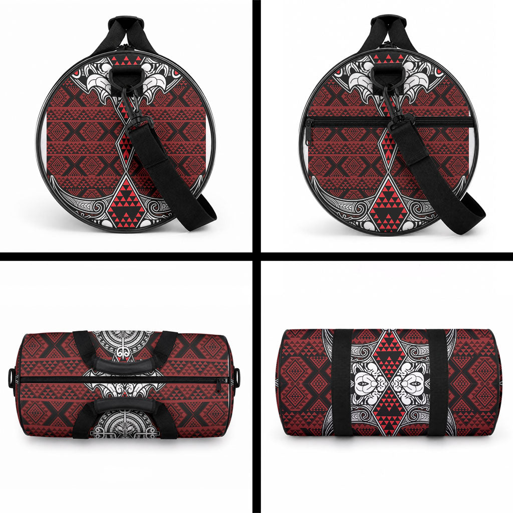 Red Aotearoa Taniko Motif Duffle Bag Vintage Maori New Zealand Tribal Art Pattern