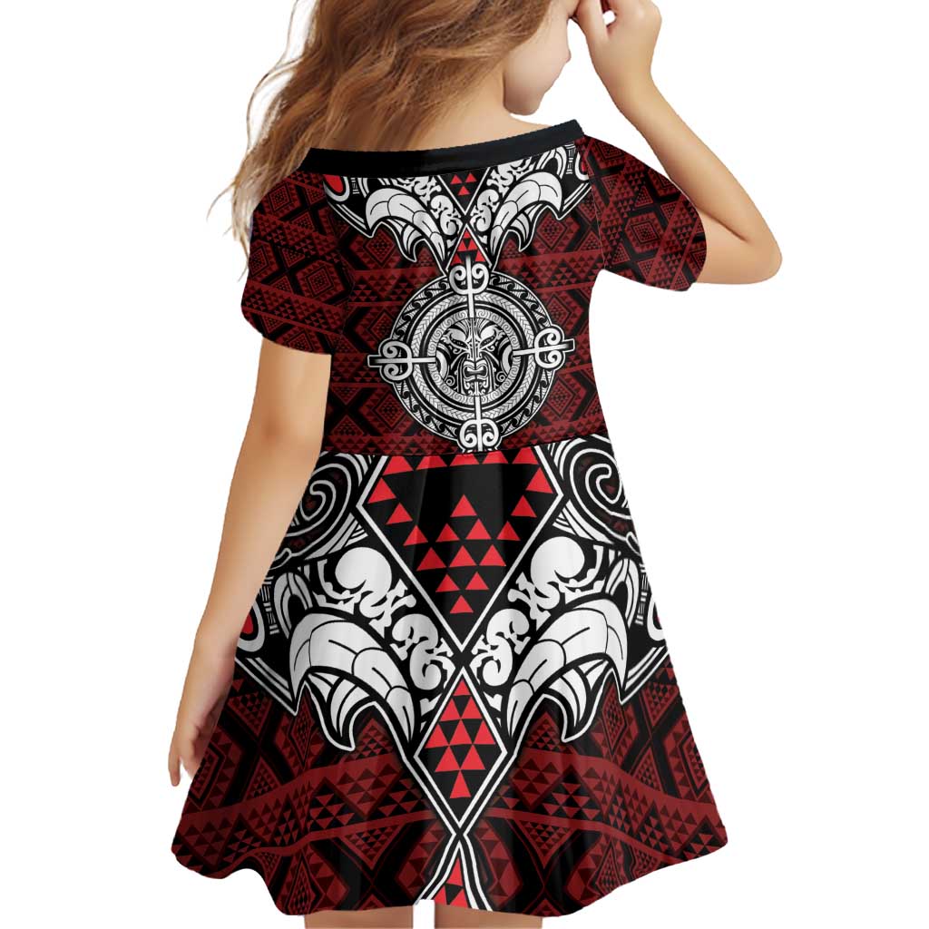 Red Aotearoa Tanilo Motif Family Matching Puletasi and Hawaiian Shirt Vintage Maori New Zealand Tribal Art Pattern