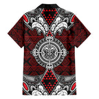 Red Aotearoa Tanilo Motif Family Matching Puletasi and Hawaiian Shirt Vintage Maori New Zealand Tribal Art Pattern