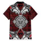 Red Aotearoa Tanilo Motif Family Matching Short Sleeve Bodycon Dress and Hawaiian Shirt Vintage Maori New Zealand Tribal Art Pattern