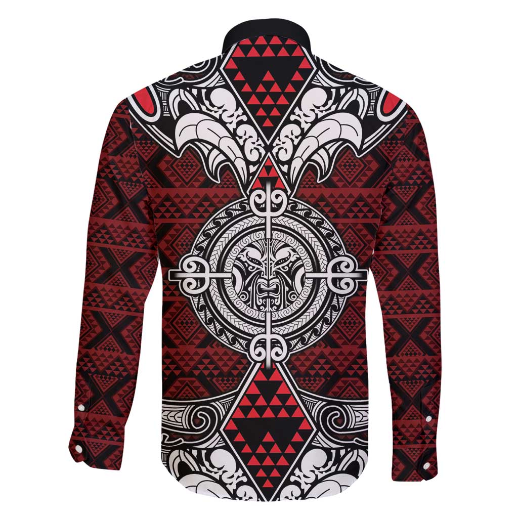 Red Aotearoa Tanilo Motif Family Matching Short Sleeve Bodycon Dress and Hawaiian Shirt Vintage Maori New Zealand Tribal Art Pattern