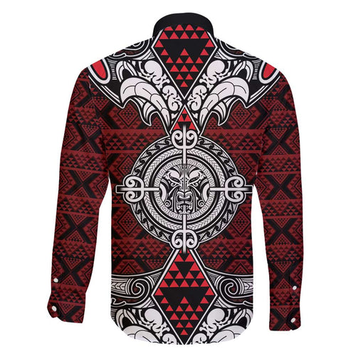Red Aotearoa Tanilo Motif Family Matching Short Sleeve Bodycon Dress and Hawaiian Shirt Vintage Maori New Zealand Tribal Art Pattern