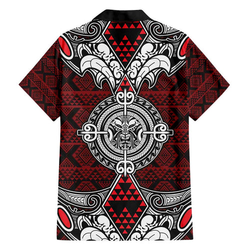 Red Aotearoa Tanilo Motif Family Matching Tank Maxi Dress and Hawaiian Shirt Vintage Maori New Zealand Tribal Art Pattern