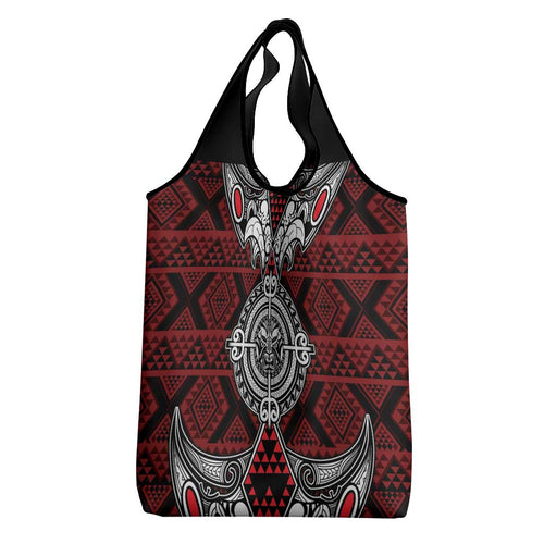 Red Aotearoa Taniko Motif Grocery Bag Vintage Maori New Zealand Tribal Art Pattern