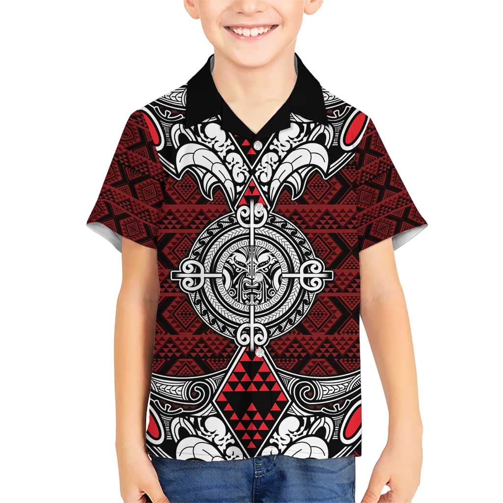 Red Aotearoa Tanilo Motif Hawaiian Shirt Vintage Maori New Zealand Tribal Art Pattern