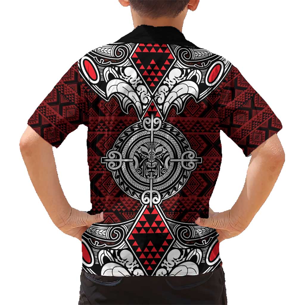 Red Aotearoa Tanilo Motif Hawaiian Shirt Vintage Maori New Zealand Tribal Art Pattern