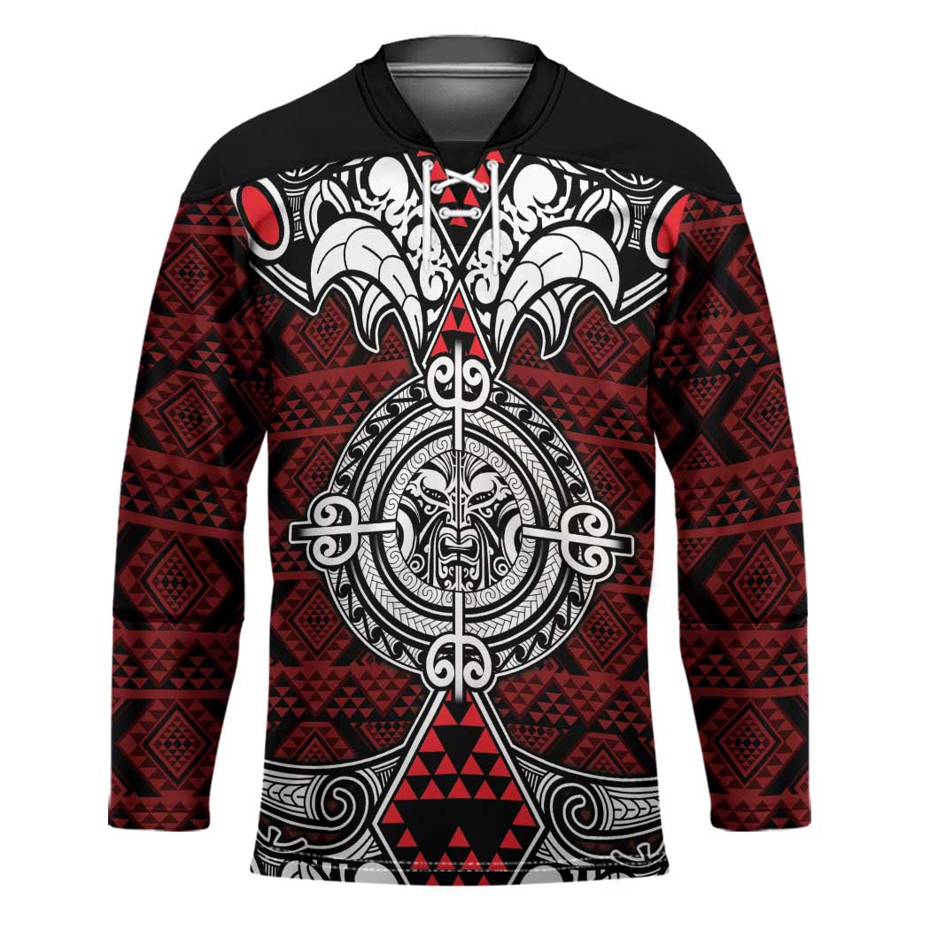 Red Aotearoa Taniko Motif Hockey Jersey Vintage Maori New Zealand Tribal Art Pattern - Aussie Hoodie