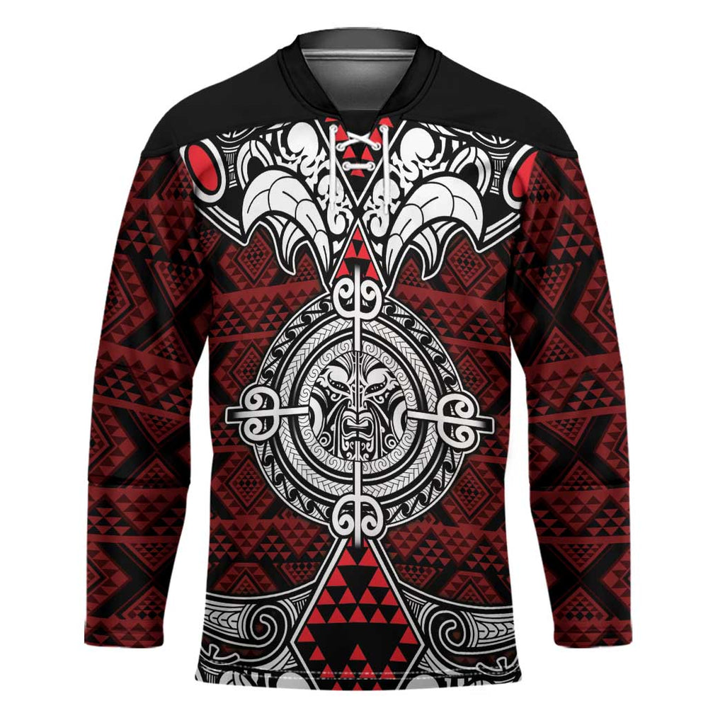 Red Aotearoa Taniko Motif Hockey Jersey Vintage Maori New Zealand Tribal Art Pattern - Aussie Hoodie