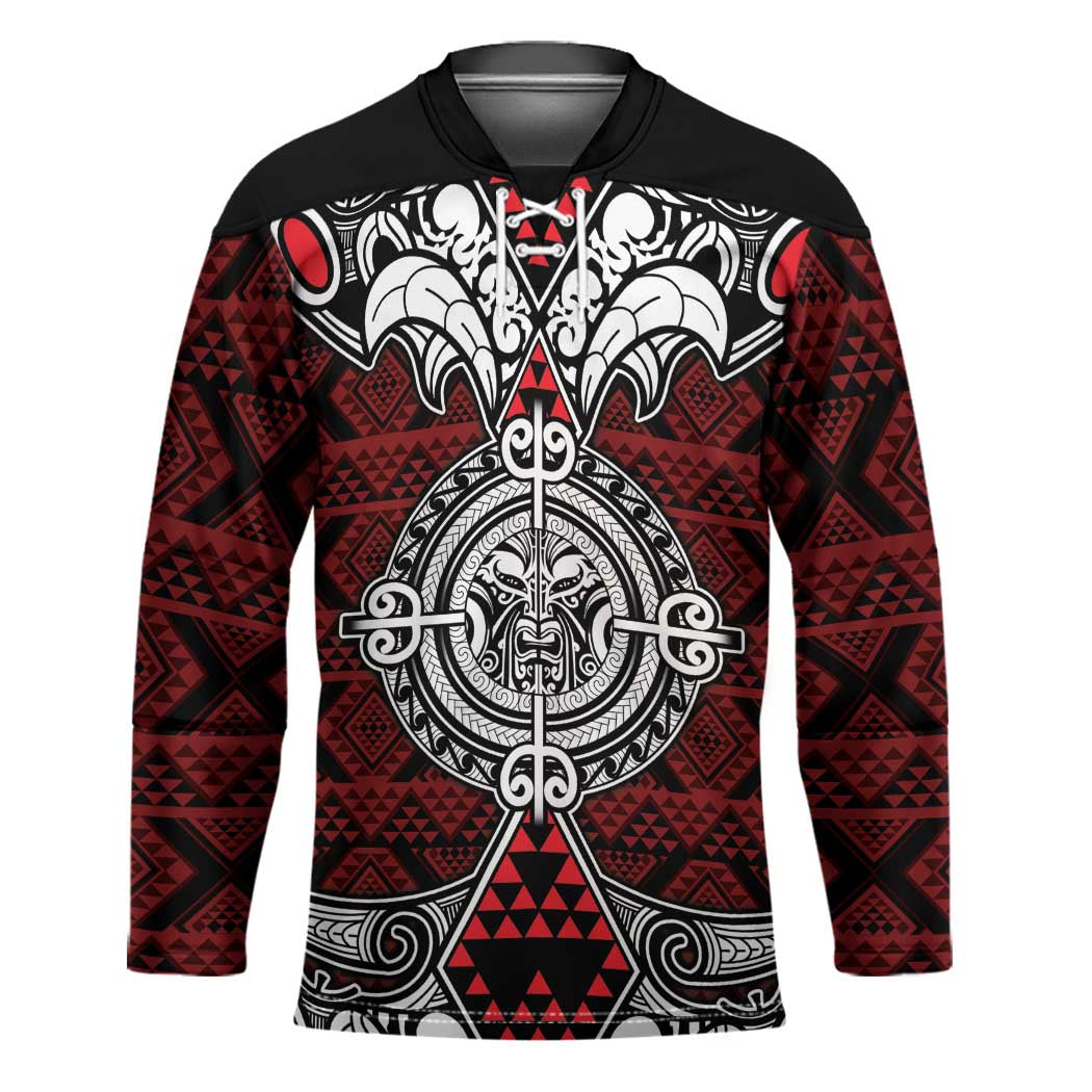 Red Aotearoa Taniko Motif Hockey Jersey Vintage Maori New Zealand Tribal Art Pattern - Aussie Hoodie