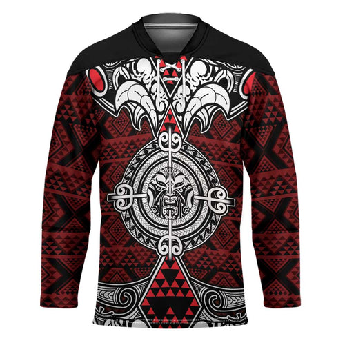 Red Aotearoa Taniko Motif Hockey Jersey Vintage Maori New Zealand Tribal Art Pattern - Aussie Hoodie
