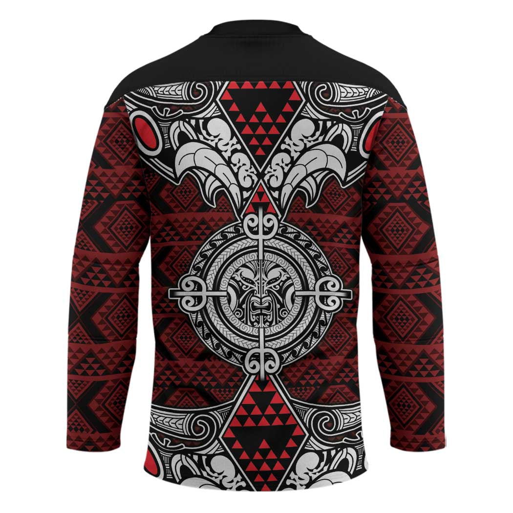 Red Aotearoa Taniko Motif Hockey Jersey Vintage Maori New Zealand Tribal Art Pattern - Aussie Hoodie