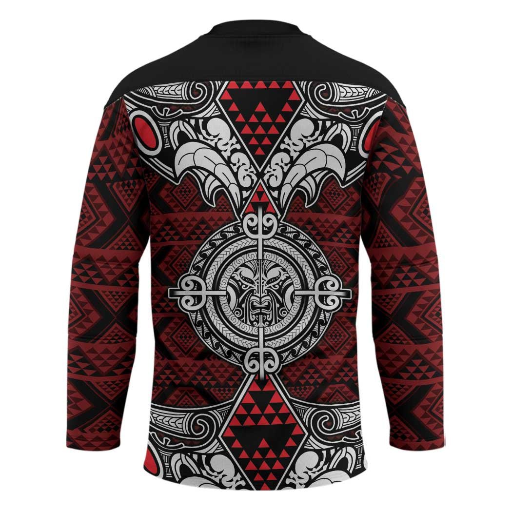 Red Aotearoa Taniko Motif Hockey Jersey Vintage Maori New Zealand Tribal Art Pattern - Aussie Hoodie