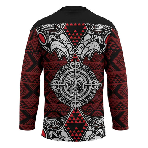 Red Aotearoa Taniko Motif Hockey Jersey Vintage Maori New Zealand Tribal Art Pattern - Aussie Hoodie