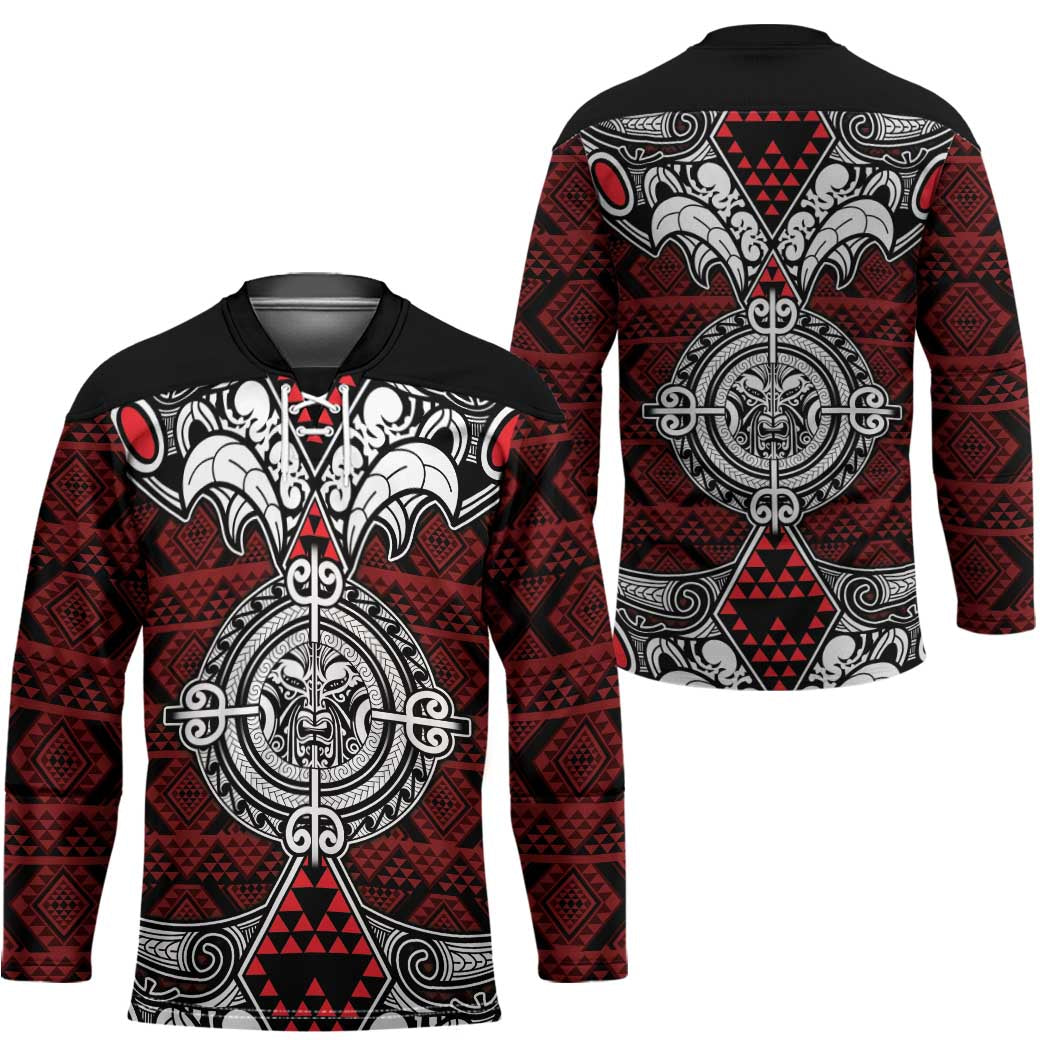 Red Aotearoa Taniko Motif Hockey Jersey Vintage Maori New Zealand Tribal Art Pattern - Aussie Hoodie