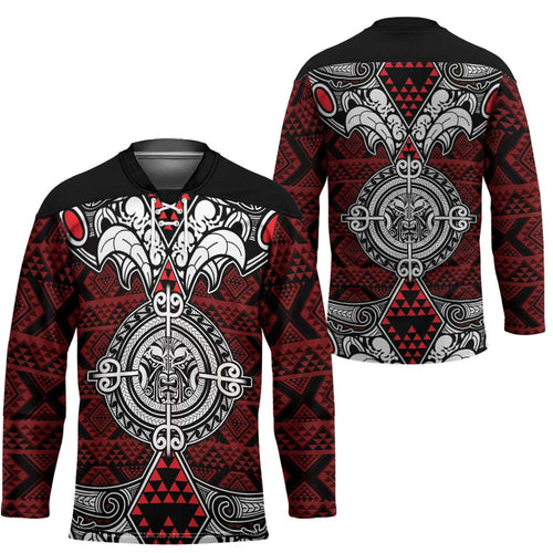 Red Aotearoa Taniko Motif Hockey Jersey Vintage Maori New Zealand Tribal Art Pattern - Aussie Hoodie