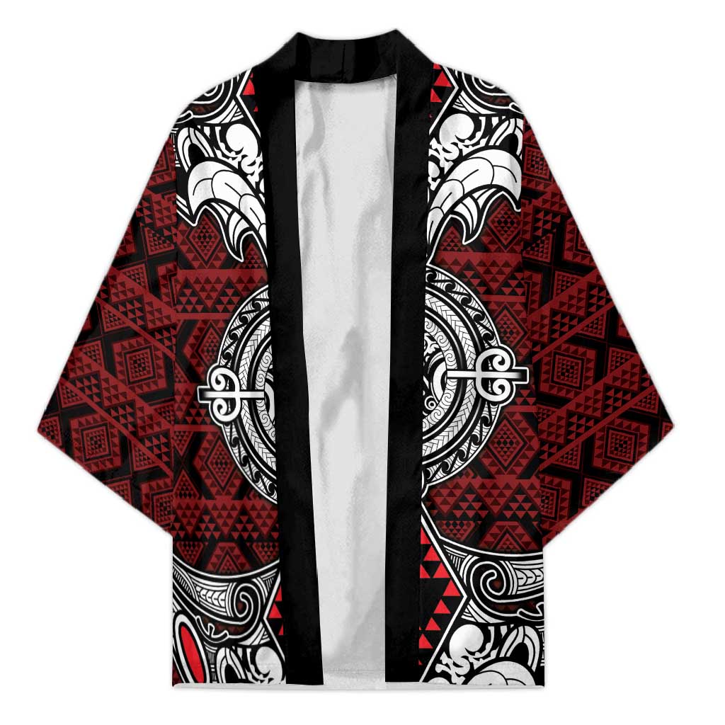 Red Aotearoa Taniko Motif Kimono Vintage Maori New Zealand Tribal Art Pattern - Aussie Hoodie