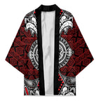 Red Aotearoa Taniko Motif Kimono Vintage Maori New Zealand Tribal Art Pattern - Aussie Hoodie