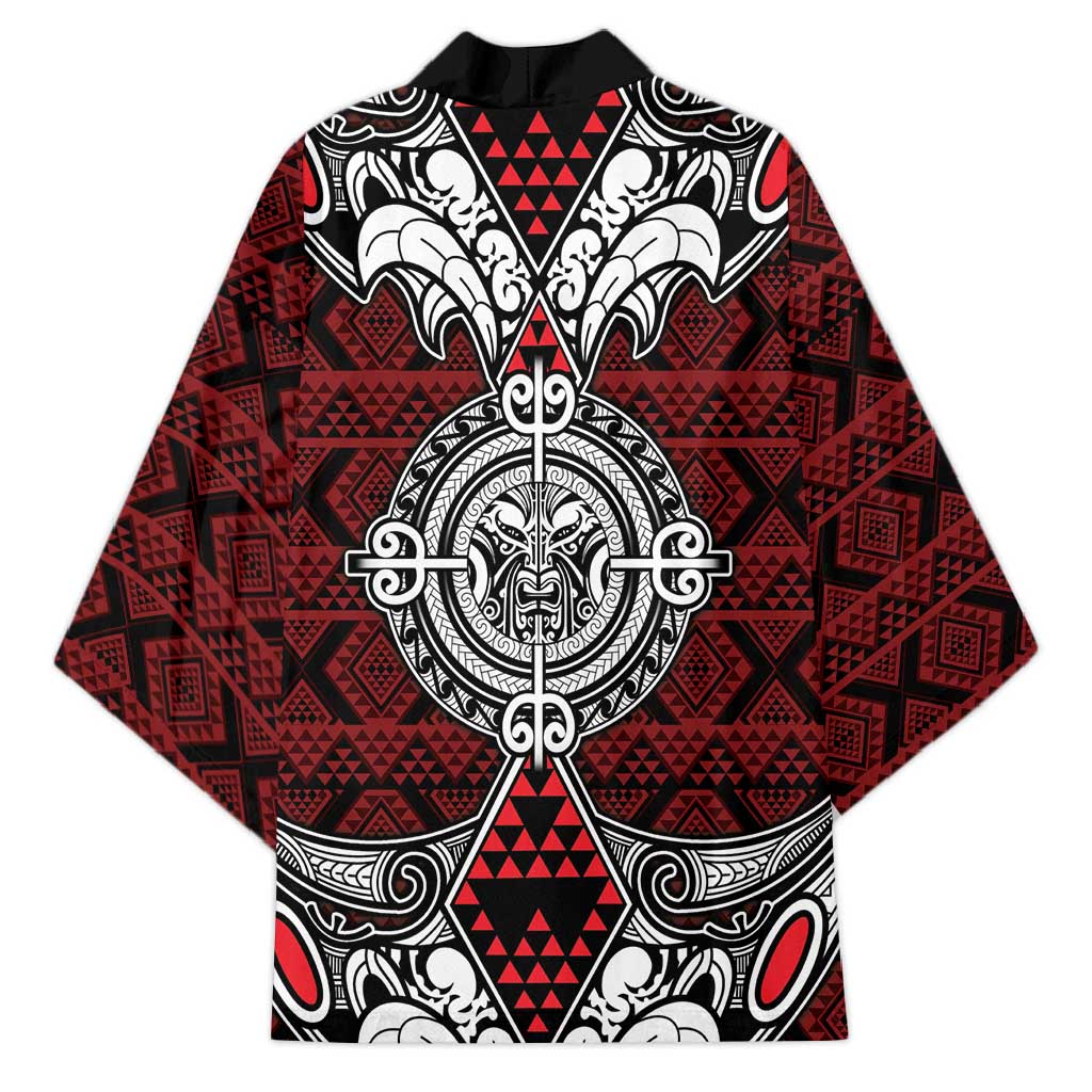 Red Aotearoa Taniko Motif Kimono Vintage Maori New Zealand Tribal Art Pattern - Aussie Hoodie