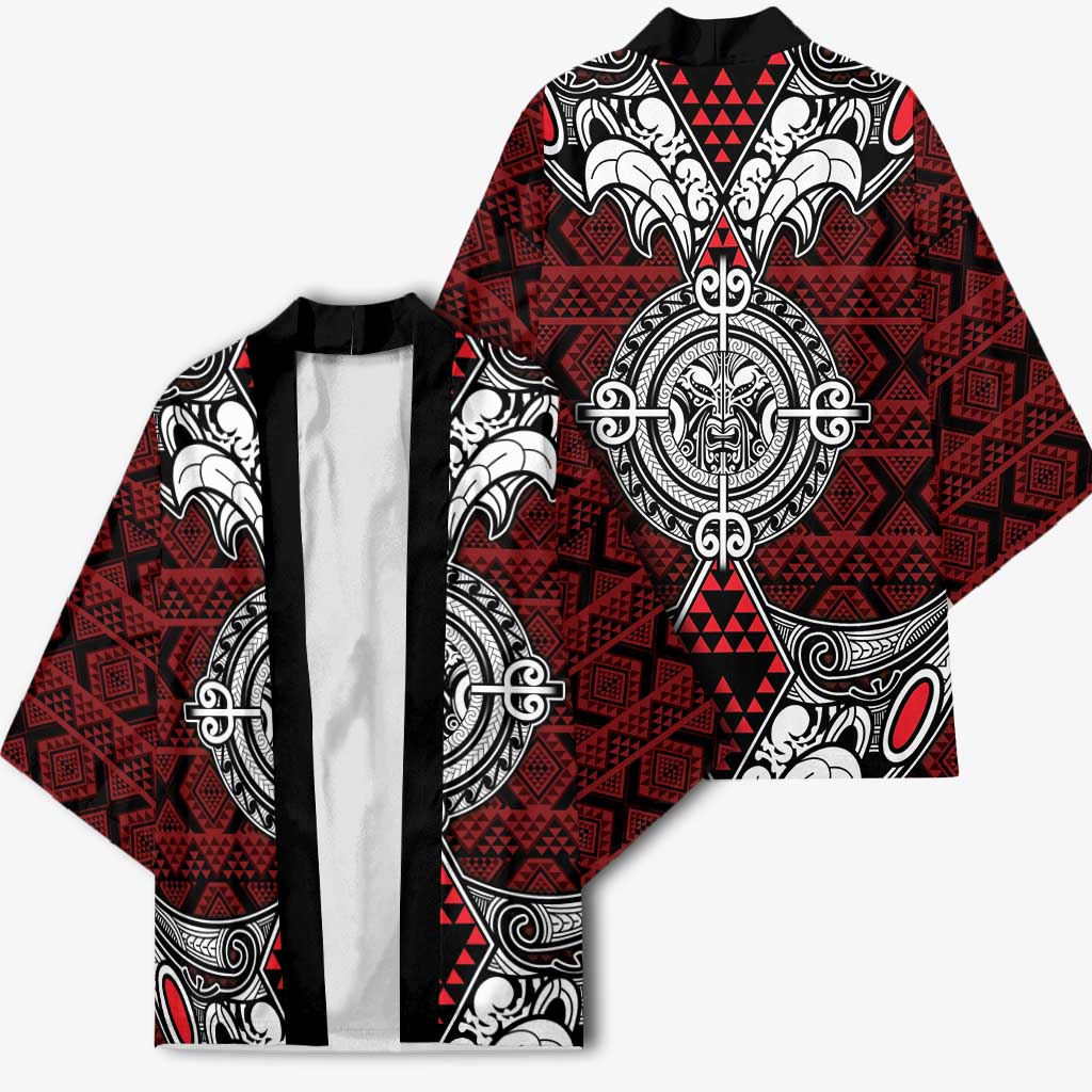 Red Aotearoa Taniko Motif Kimono Vintage Maori New Zealand Tribal Art Pattern - Aussie Hoodie