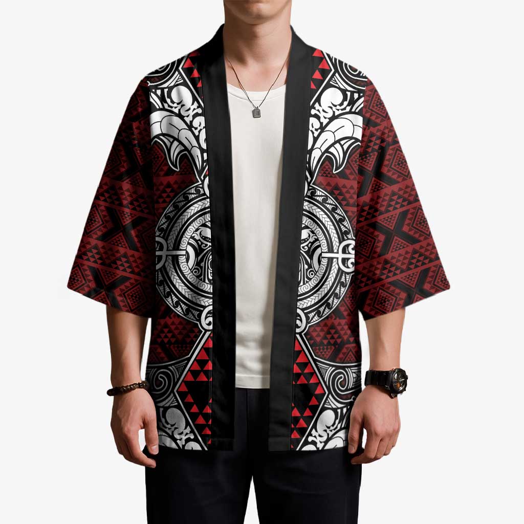 Red Aotearoa Taniko Motif Kimono Vintage Maori New Zealand Tribal Art Pattern - Aussie Hoodie