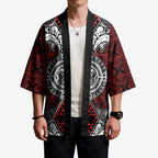 Red Aotearoa Taniko Motif Kimono Vintage Maori New Zealand Tribal Art Pattern - Aussie Hoodie