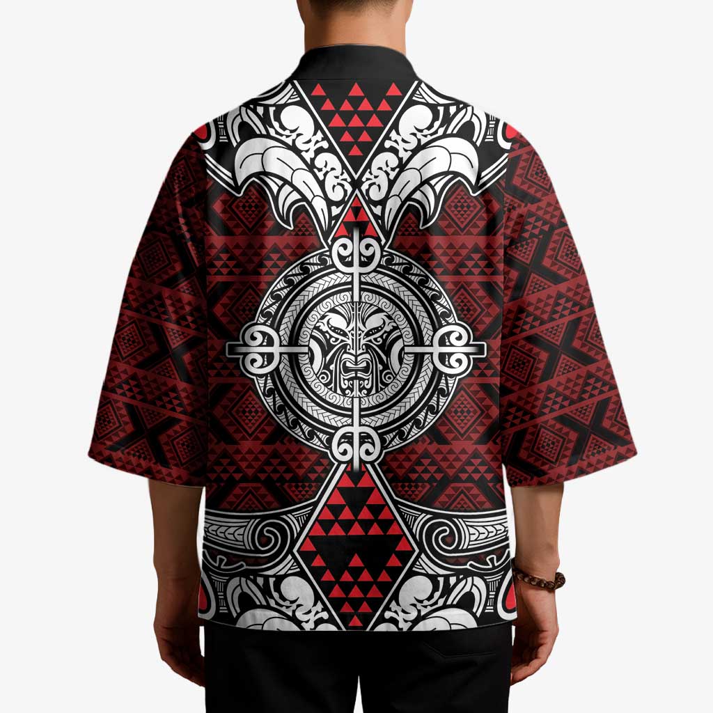 Red Aotearoa Taniko Motif Kimono Vintage Maori New Zealand Tribal Art Pattern - Aussie Hoodie