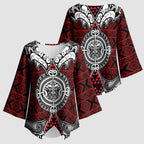 Red Aotearoa Taniko Motif Kimono Sleeve Blouse Vintage Maori New Zealand Tribal Art Pattern - Aussie Hoodie
