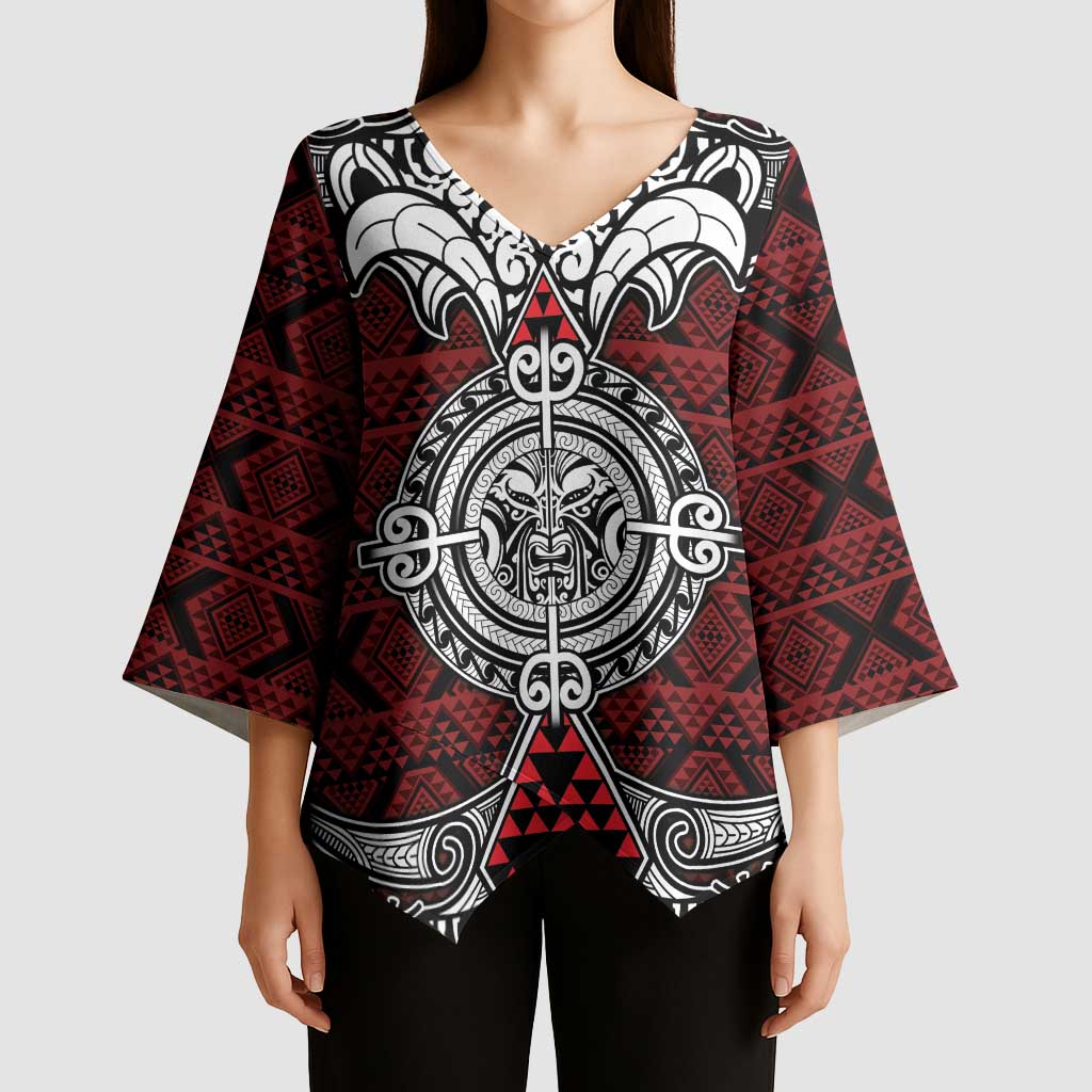 Red Aotearoa Taniko Motif Kimono Sleeve Blouse Vintage Maori New Zealand Tribal Art Pattern - Aussie Hoodie