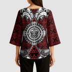 Red Aotearoa Taniko Motif Kimono Sleeve Blouse Vintage Maori New Zealand Tribal Art Pattern - Aussie Hoodie