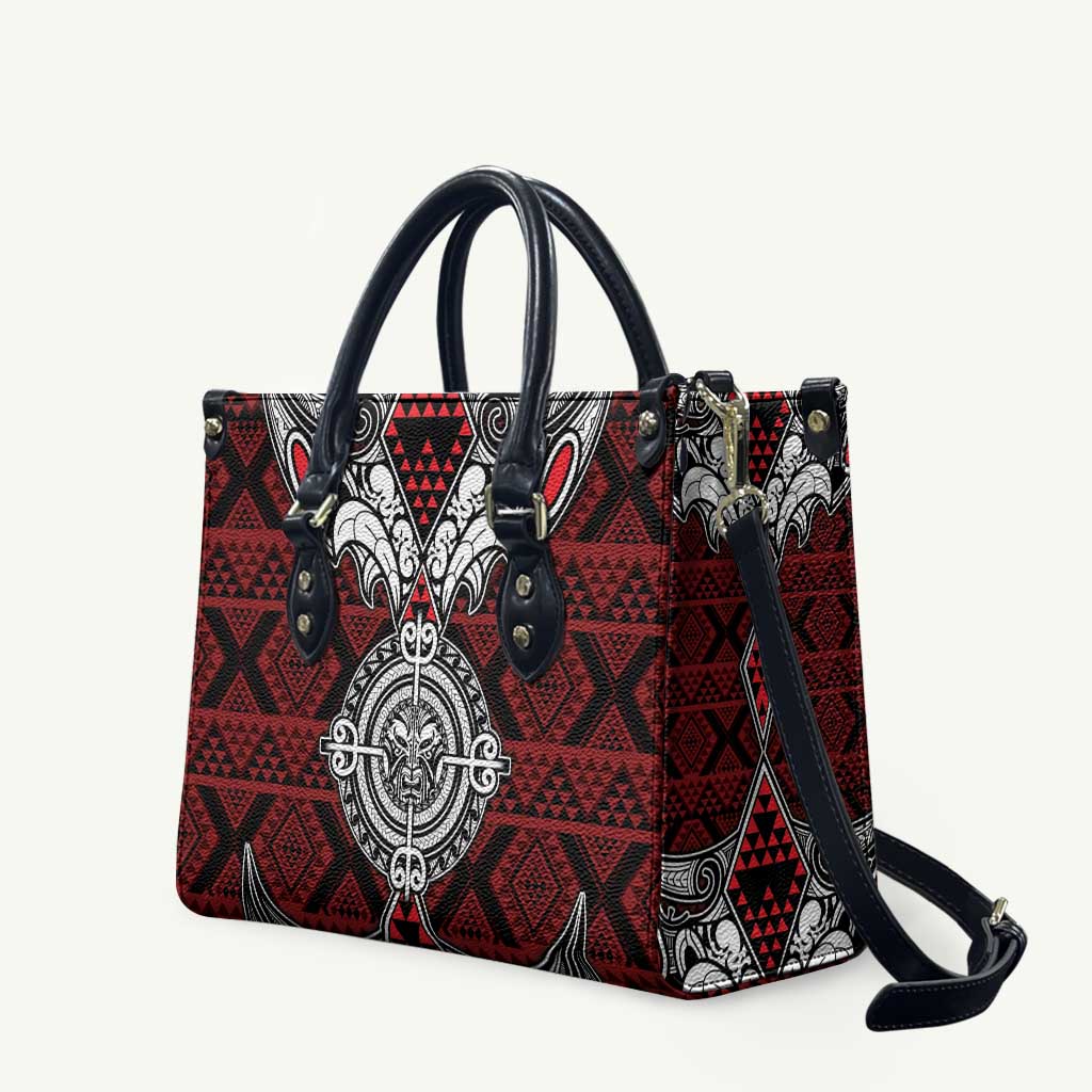 Red Aotearoa Taniko Motif Leather Bag Vintage Maori New Zealand Tribal Art Pattern - Aussie Hoodie