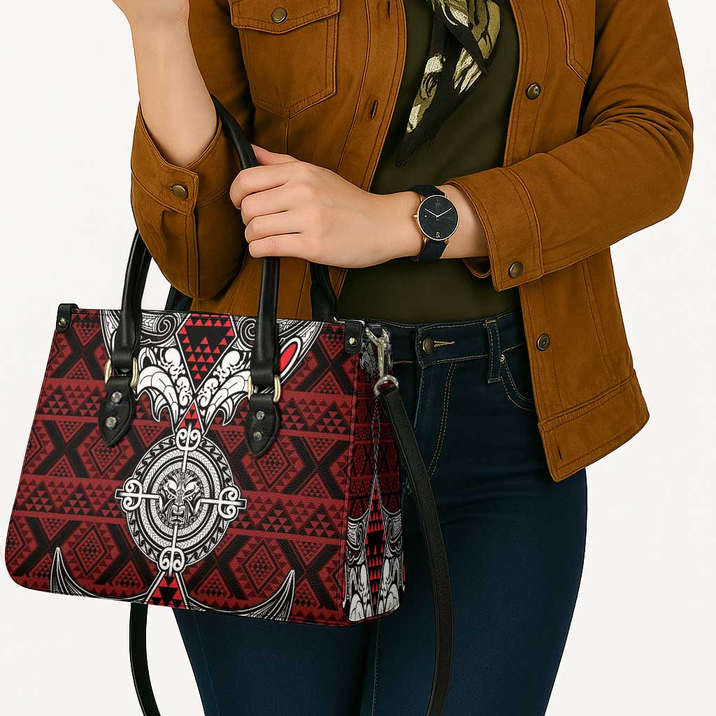 Red Aotearoa Taniko Motif Leather Bag Vintage Maori New Zealand Tribal Art Pattern - Aussie Hoodie