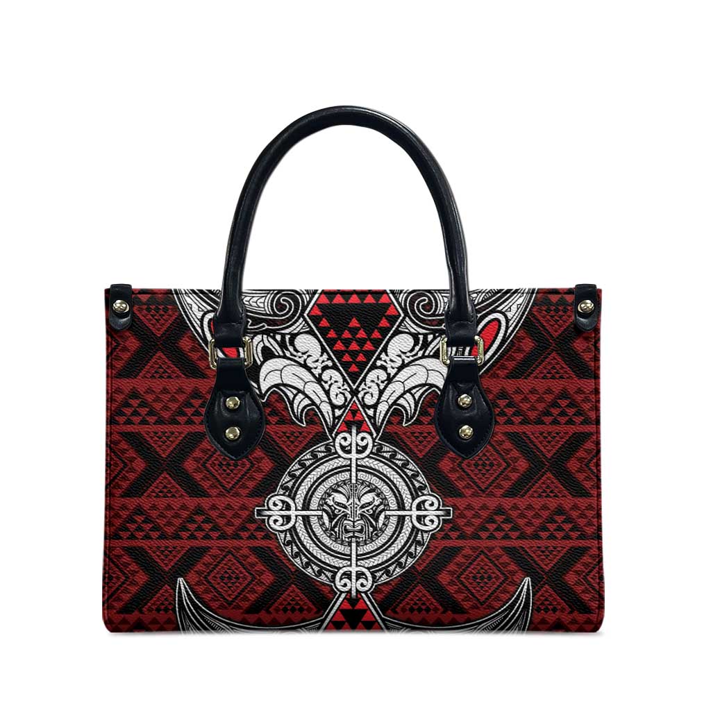 Red Aotearoa Taniko Motif Leather Bag Vintage Maori New Zealand Tribal Art Pattern - Aussie Hoodie