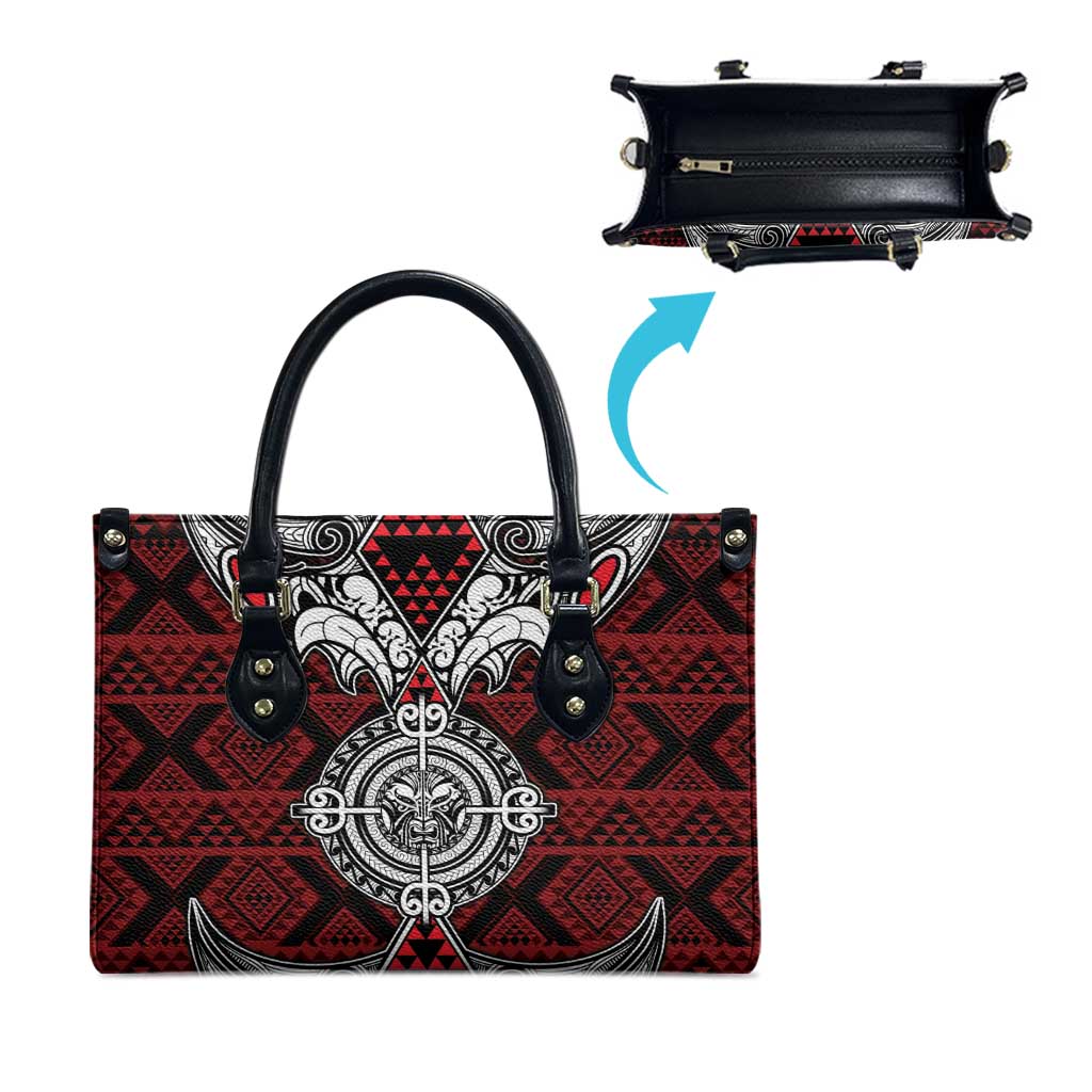 Red Aotearoa Taniko Motif Leather Bag Vintage Maori New Zealand Tribal Art Pattern - Aussie Hoodie