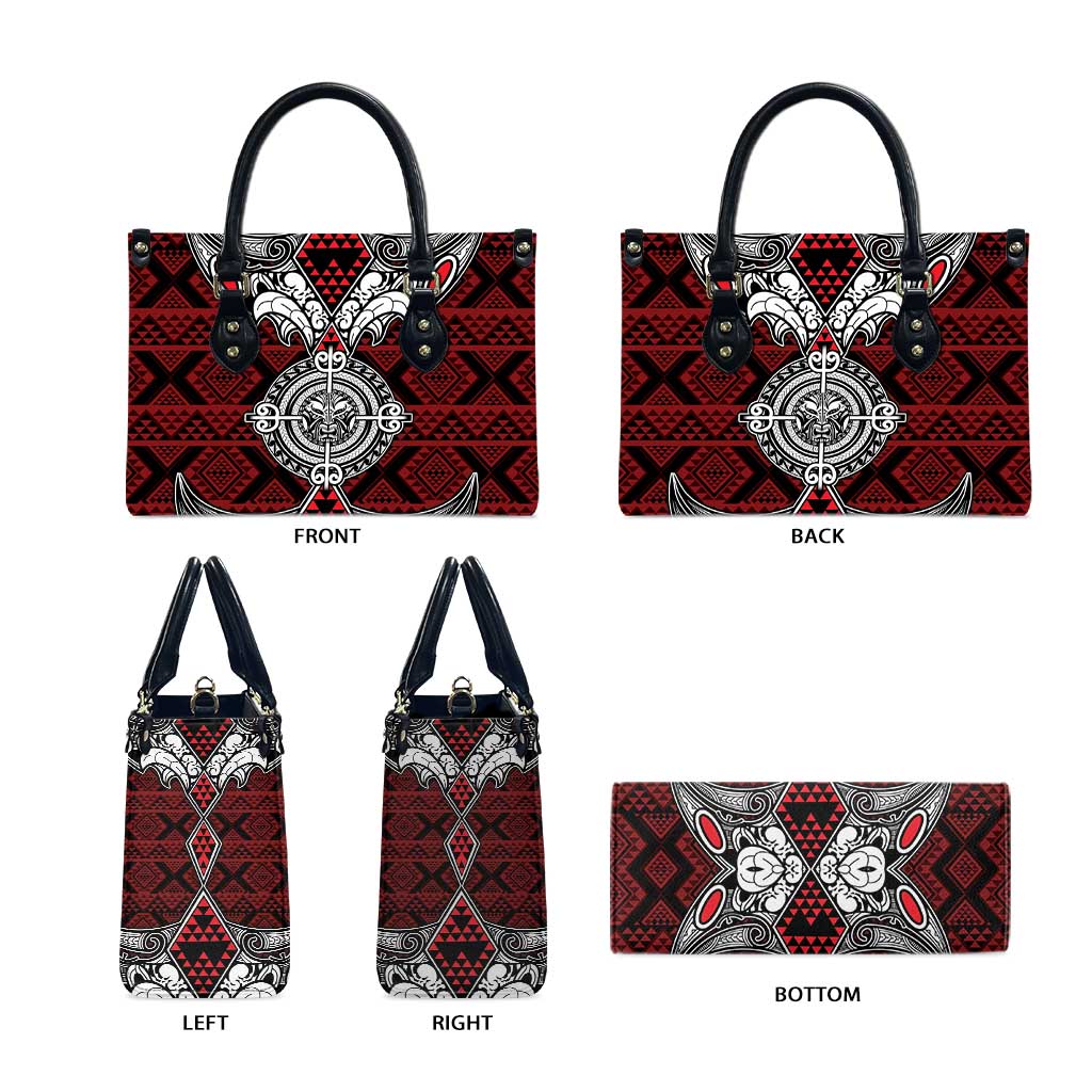 Red Aotearoa Taniko Motif Leather Bag Vintage Maori New Zealand Tribal Art Pattern - Aussie Hoodie
