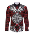 Red Aotearoa Tanilo Motif Long Sleeve Button Shirt Vintage Maori New Zealand Tribal Art Pattern