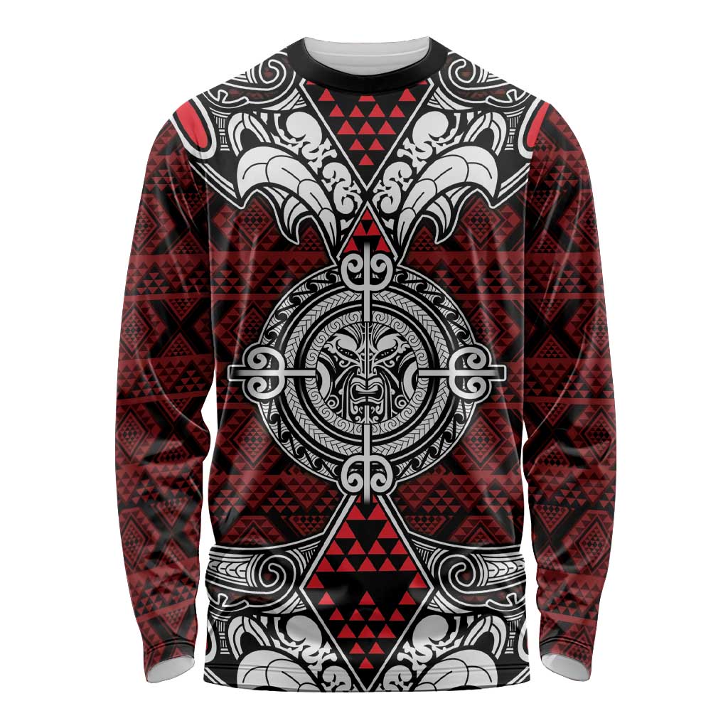 Red Aotearoa Tanilo Motif Long Sleeve Shirt Vintage Maori New Zealand Tribal Art Pattern