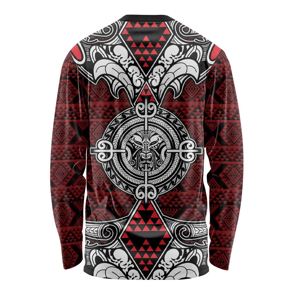 Red Aotearoa Tanilo Motif Long Sleeve Shirt Vintage Maori New Zealand Tribal Art Pattern
