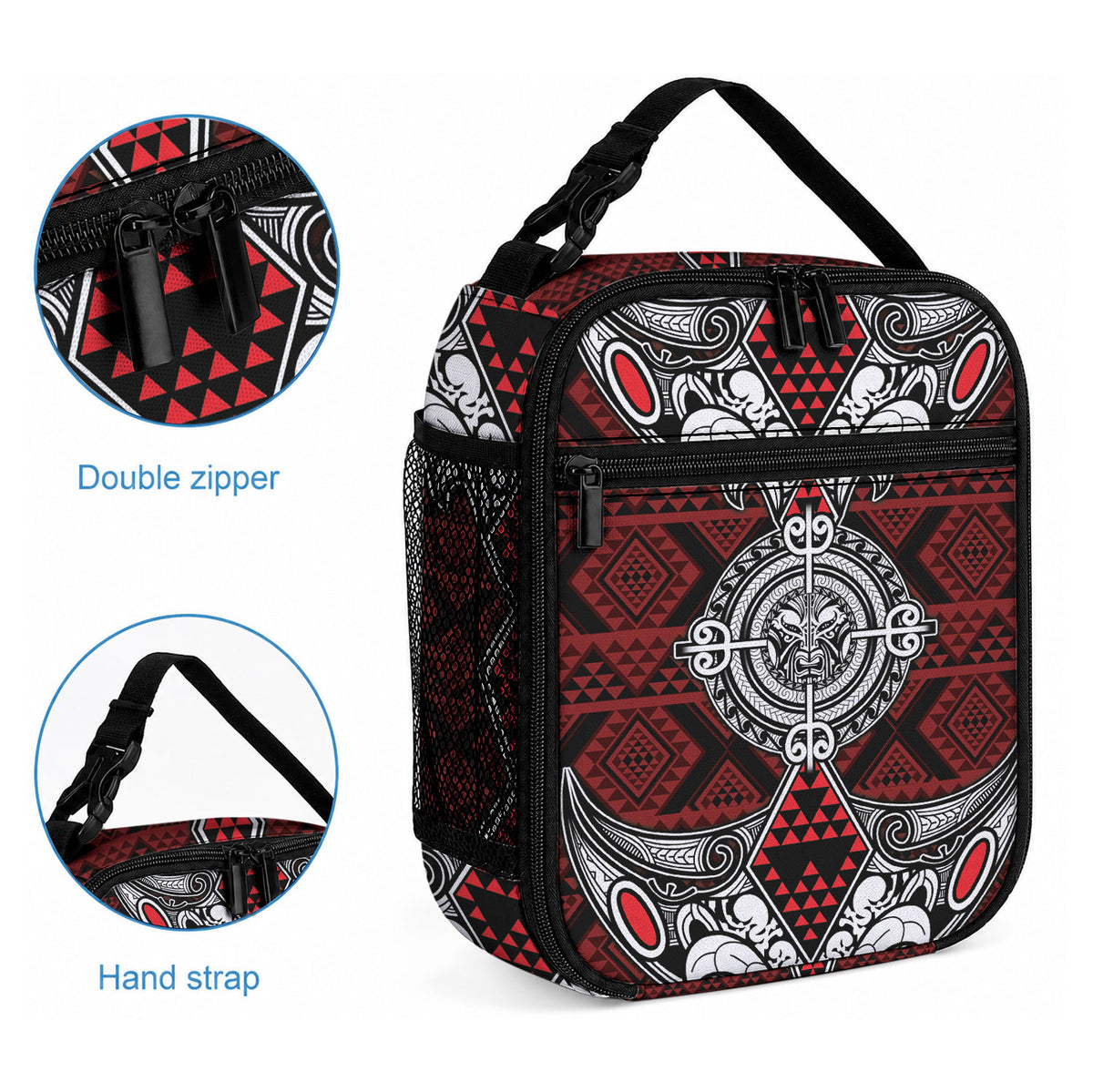 Red Aotearoa Taniko Motif Lunch Bag Vintage Maori New Zealand Tribal Art Pattern