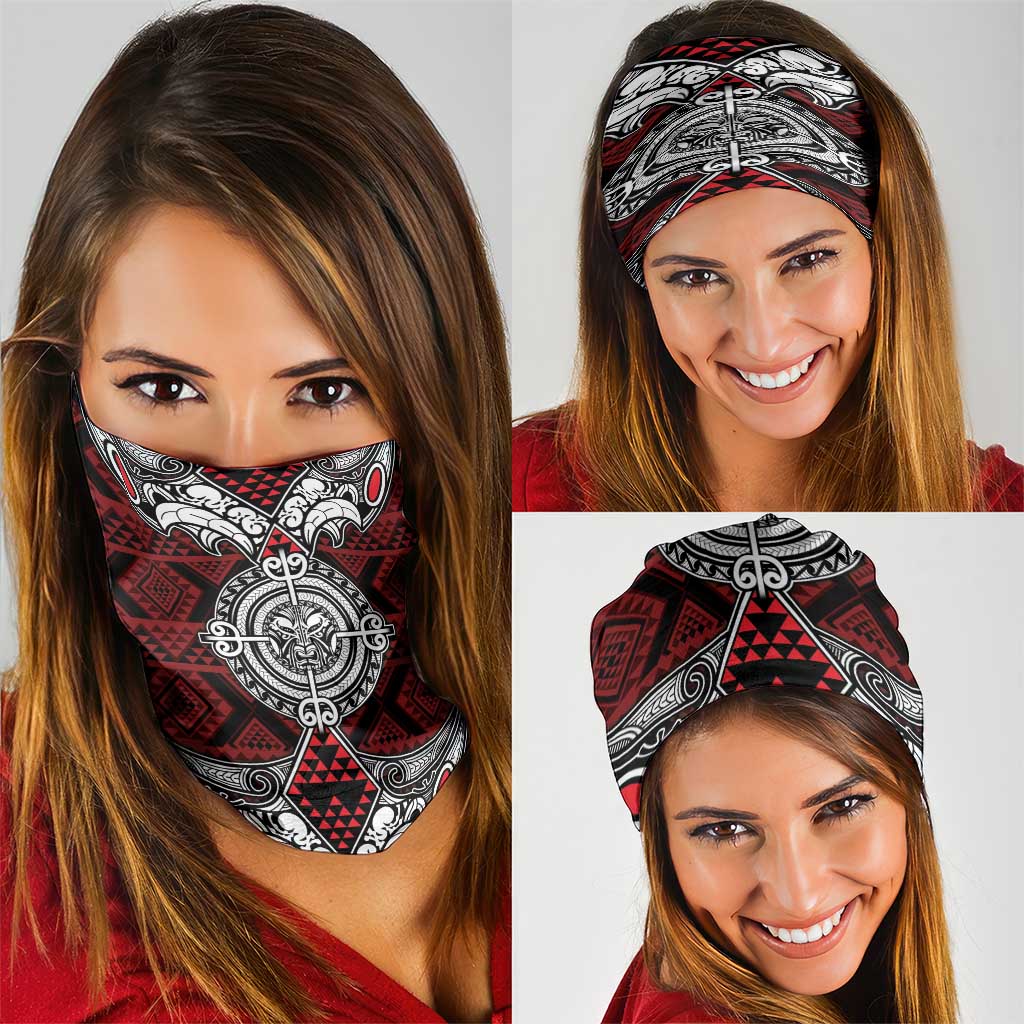 Red Aotearoa Taniko Motif Neck Gaiter Vintage Maori New Zealand Tribal Art Pattern - Aussie Hoodie