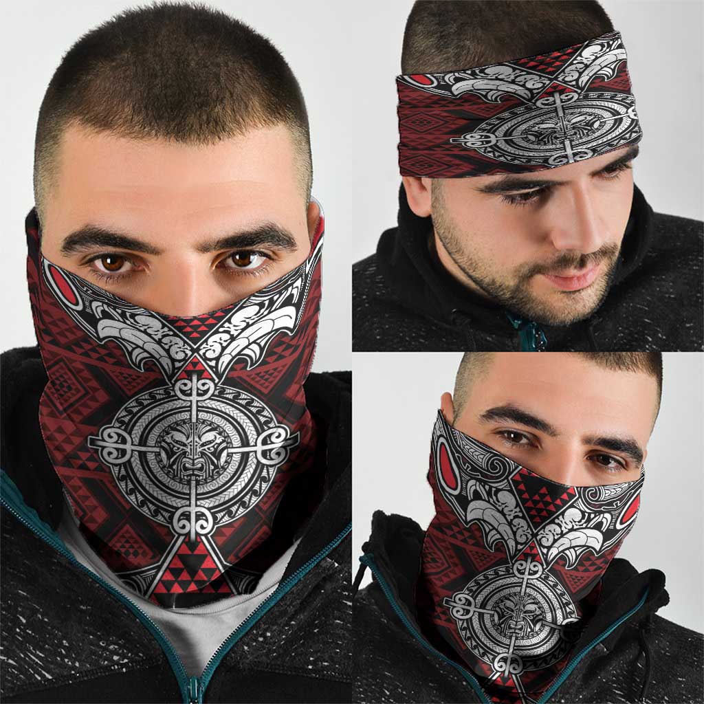 Red Aotearoa Taniko Motif Neck Gaiter Vintage Maori New Zealand Tribal Art Pattern - Aussie Hoodie