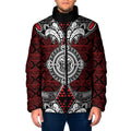 Red Aotearoa Taniko Motif Padded Jacket Vintage Maori New Zealand Tribal Art Pattern - Aussie Hoodie