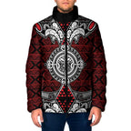 Red Aotearoa Taniko Motif Padded Jacket Vintage Maori New Zealand Tribal Art Pattern - Aussie Hoodie