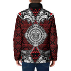 Red Aotearoa Taniko Motif Padded Jacket Vintage Maori New Zealand Tribal Art Pattern - Aussie Hoodie